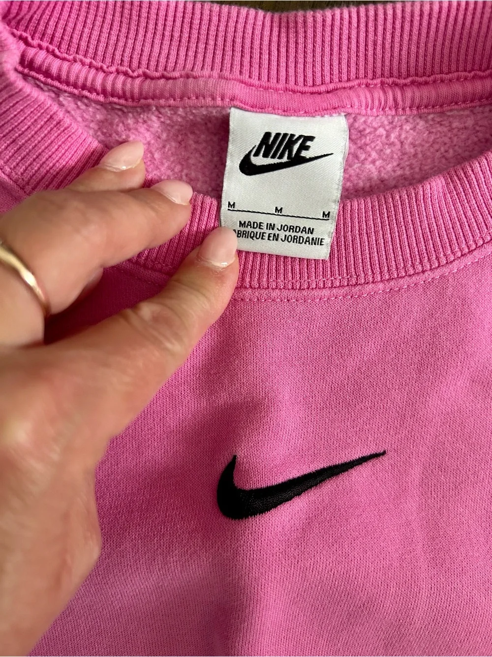Nike Pink Oversized Fleece Crewneck Sweatshirt Black Swoosh Medium
